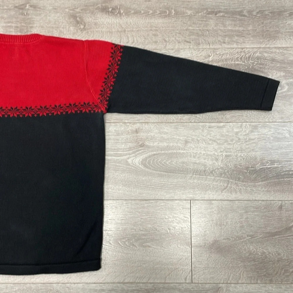Eddie Bauer Vintage Black Red Nordic Snowflake Cotton Crewneck Sweater S - Picture 16 of 16